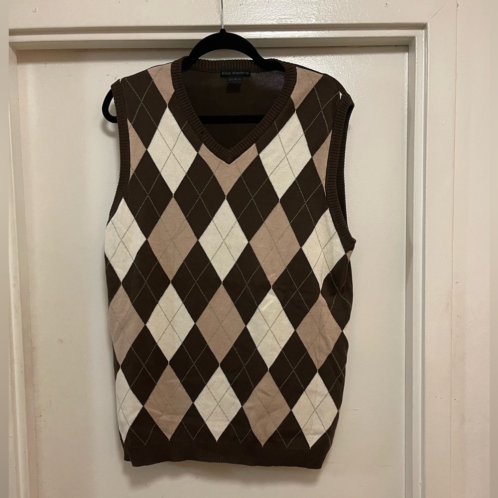 Brown, Tan,.Cream colored sweater vest